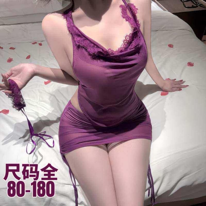 大码性感紫色肚兜女透视吊带套装睡衣qqny刺激趣味内衣诱惑装情趣