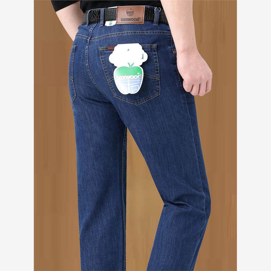 纯棉品牌男士牛仔裤高端宽松直筒中年男裤秋冬季厚款休闲裤子