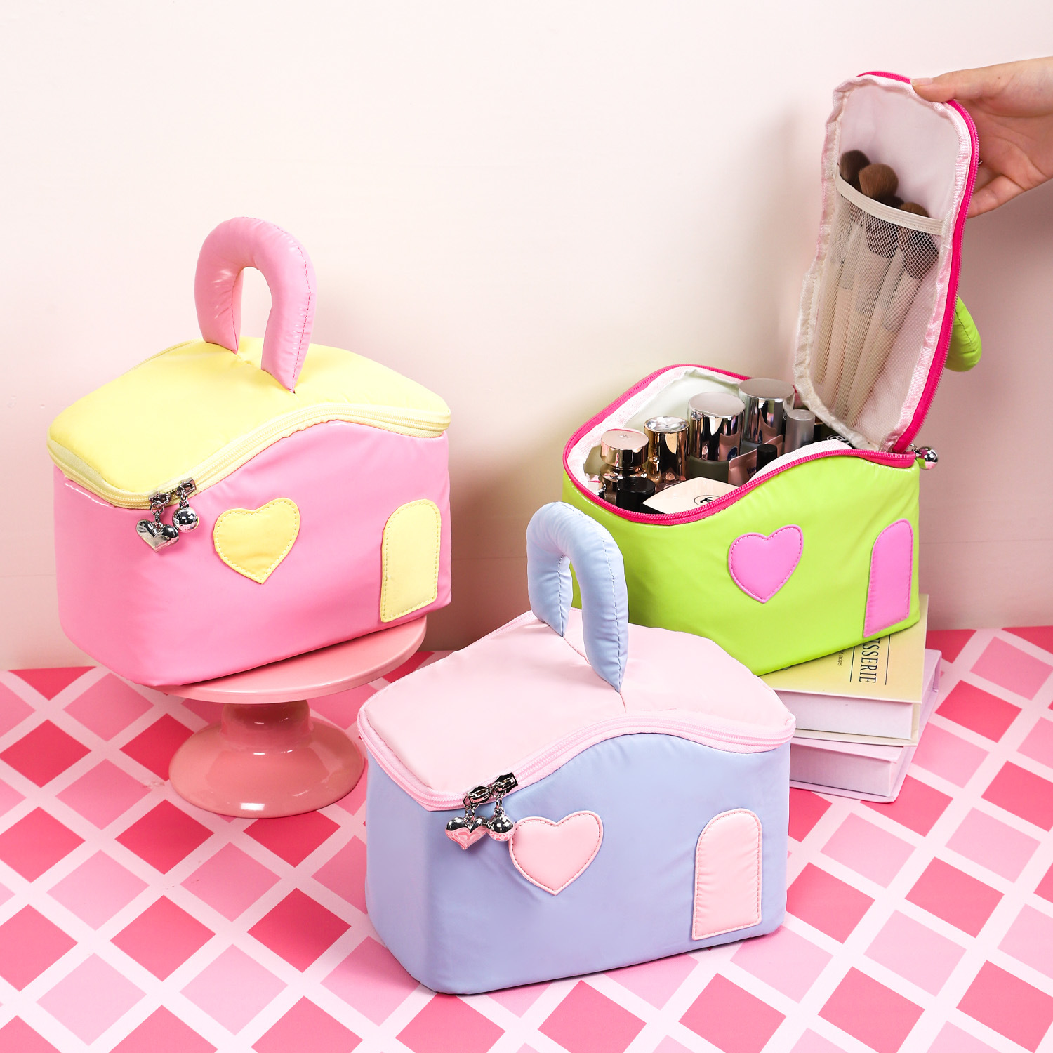 新款原创拼色小房子化妆包大容量旅行便携tagi化妆品收纳包化妆袋