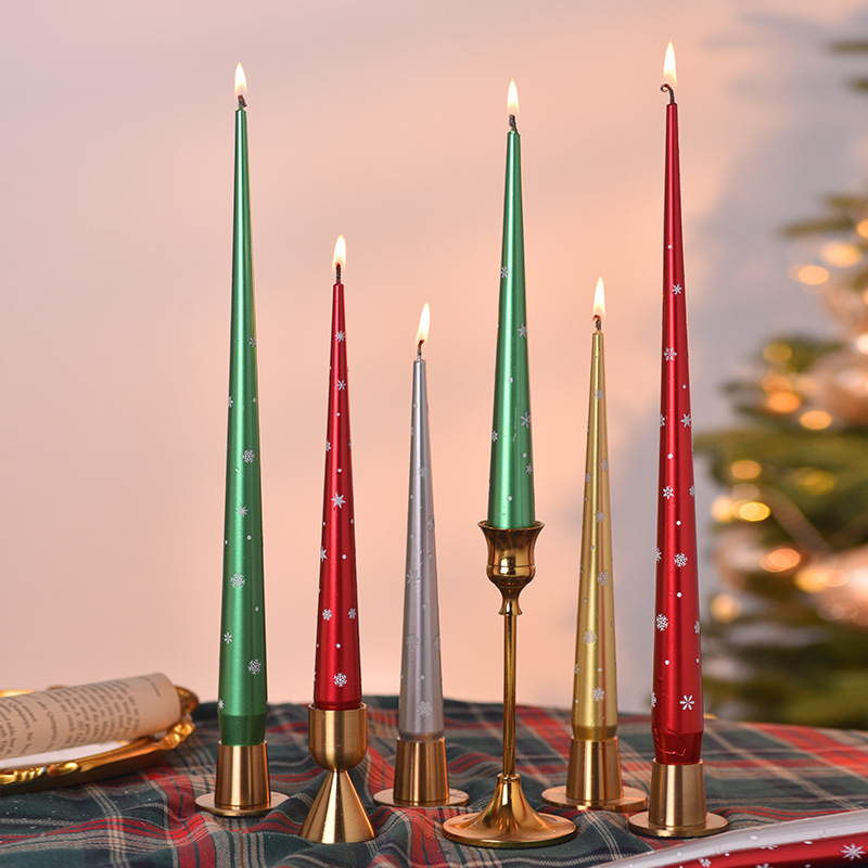 23cm雪花尖锥蜡烛DIY雪花贴纸家居装饰蜡烛圣诞烛光晚餐尖锥蜡烛