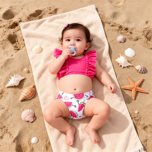 KIKOBABY SWIMWEAR女童夏季西瓜荷叶边泳装两件套分体式泳衣婴童