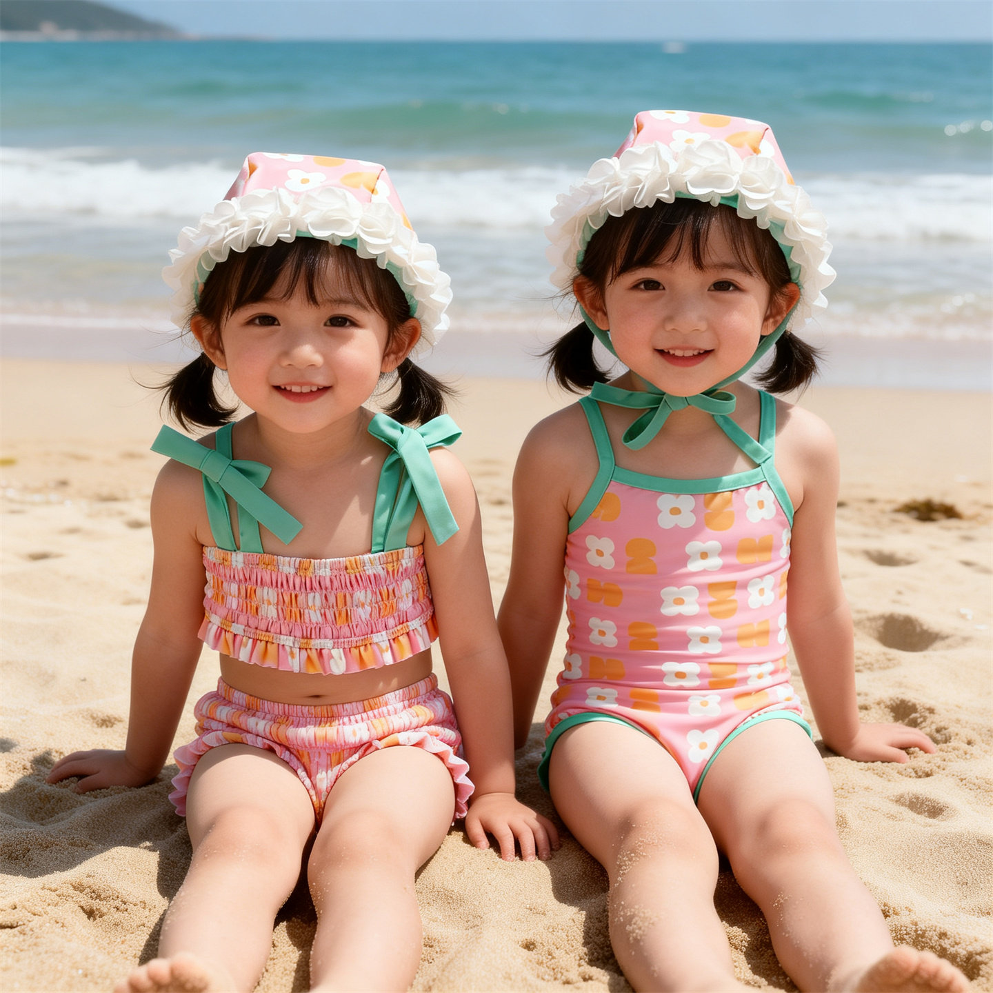 ins韩版女童宝宝花朵带帽连体泳衣新生儿一体式泳衣Baby Swimsuit