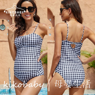 欧美孕早中晚期复古格子泳衣泳装套装孕妇泳衣Maternity Swimsuit