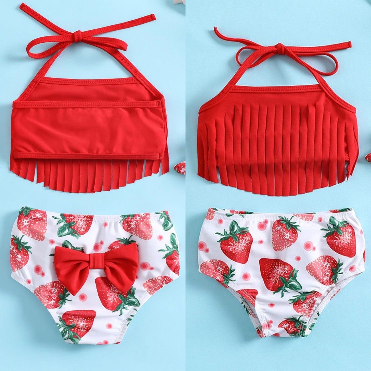 kikobaby swimwear女婴童流苏吊带泳装两件套西瓜草莓比基尼 泳衣