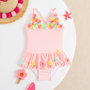 游泳沙滩装 女宝宝玩水 小女童连体泳衣可爱粉色宝宝泳装 ins韩版