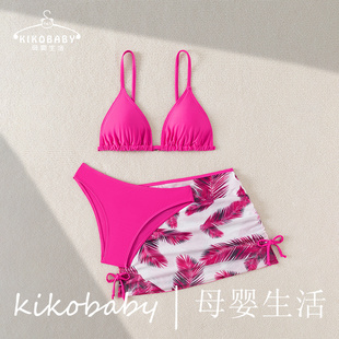 KIDS BIKINI欧美儿童泳衣三件套印花中大女童温泉比基尼外贸泳装