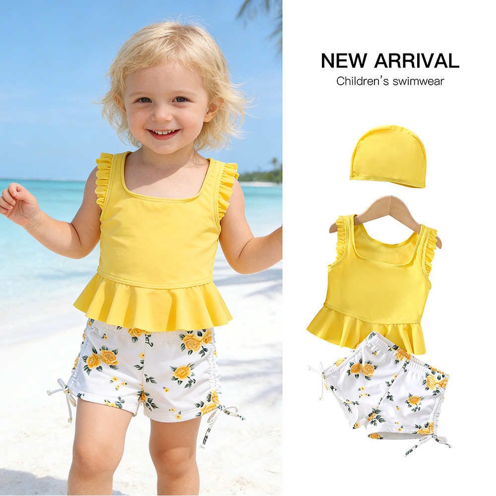 KIKOBABY跨境韩国女童泳衣背心式分体平角裤小女孩速干儿童游泳衣