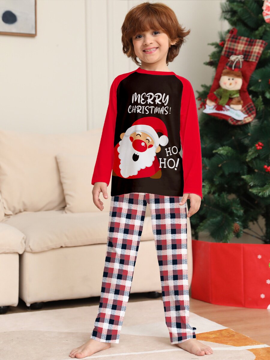 2023 아마존 유럽과 미국의 새로운 크리스마스 부모-자식 가정 옷 산타 클로스 라운드 넥 긴팔 잠옷 세트