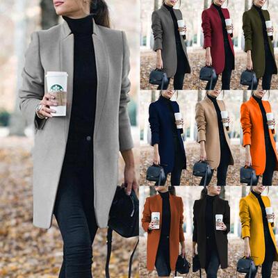 Coat women's standing collar long woolen coat