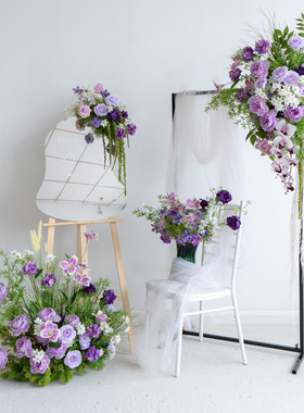 紫色系仿真花艺拱门套装 壁挂装饰墙壁KT板活动仪式4S店橱窗布置