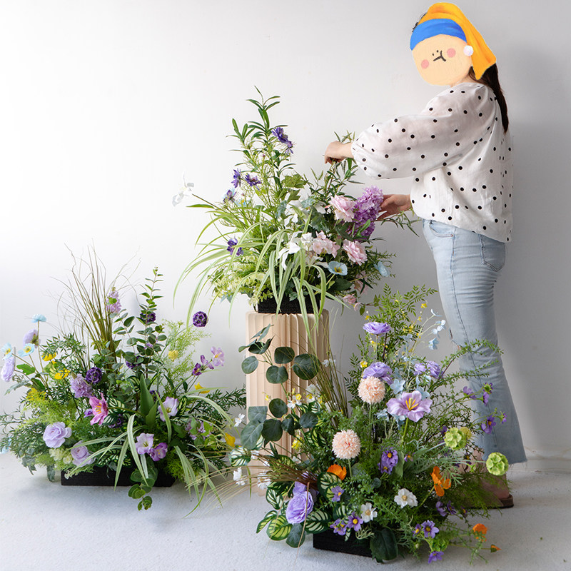莫奈花园森系地排花艺 定制仿真绿植假花出场造景布置花球花艺