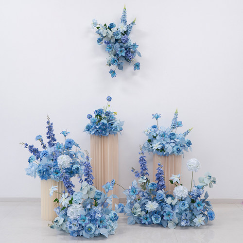 蓝色系婚礼装饰仿真花花艺套装 迎宾场景布置摄影道具婚礼假花