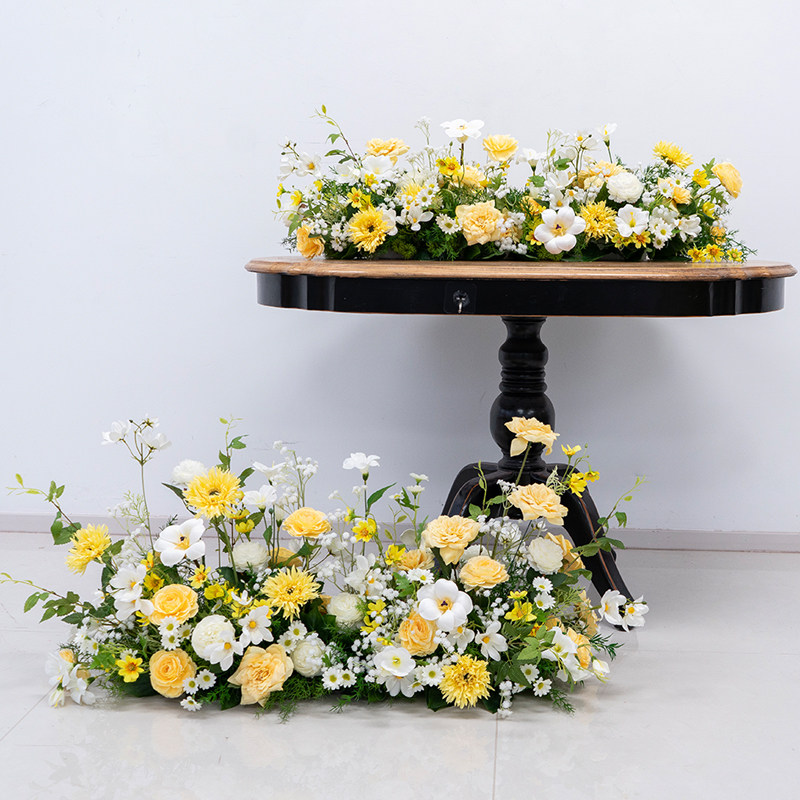 森系田园风黄色系桌花花艺摆件 户外婚礼装饰摄影布置道具假花