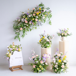 森系田园壁挂花艺套装 纯色背景店面门头墙壁装饰仿真花排布置花