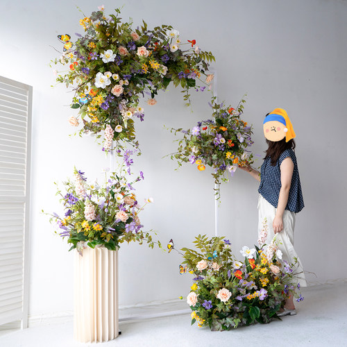 定制秋色花艺拱门成品手工假花艺