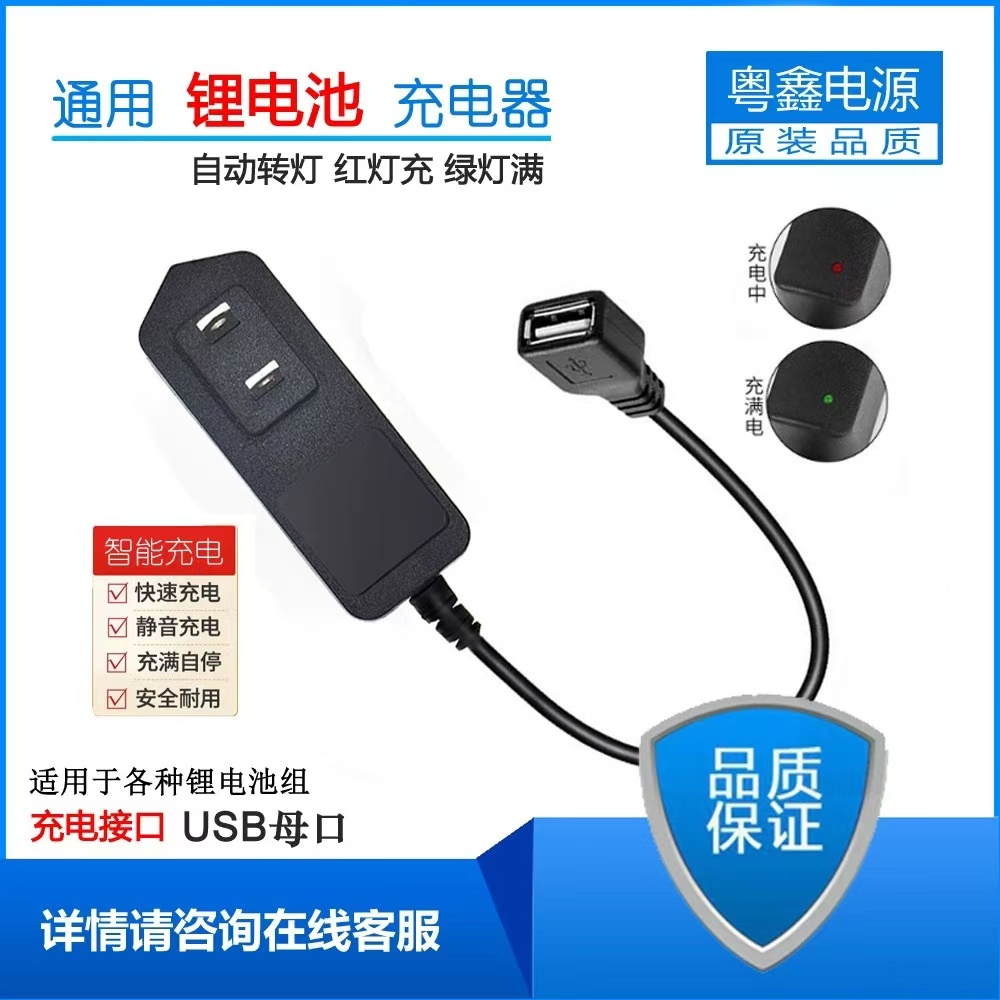 USB母头4.2V5V6V7.4V8.4V12.6V16.8V18V21V25.2V1A2A锂电池充电器