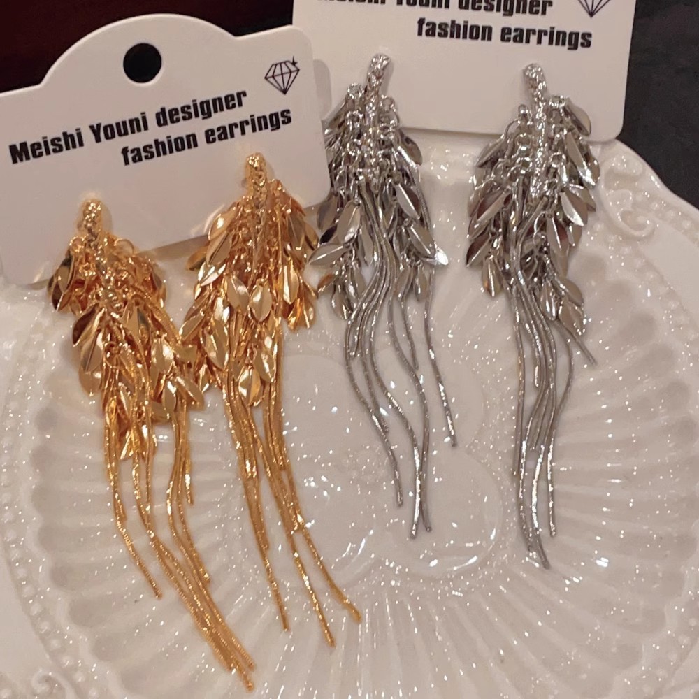 时尚个性麦穗长款耳线显脸小金属流苏耳坠925银针耳环耳钉女百搭