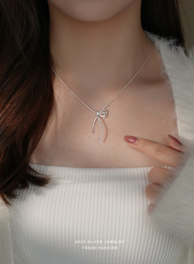 纯银蝴蝶结丝带项链女轻奢小众