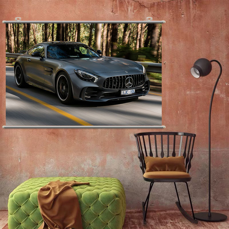 梅赛德斯AMG GT R汽车高清相纸海报壁纸墙贴现代装饰画卷轴可定制