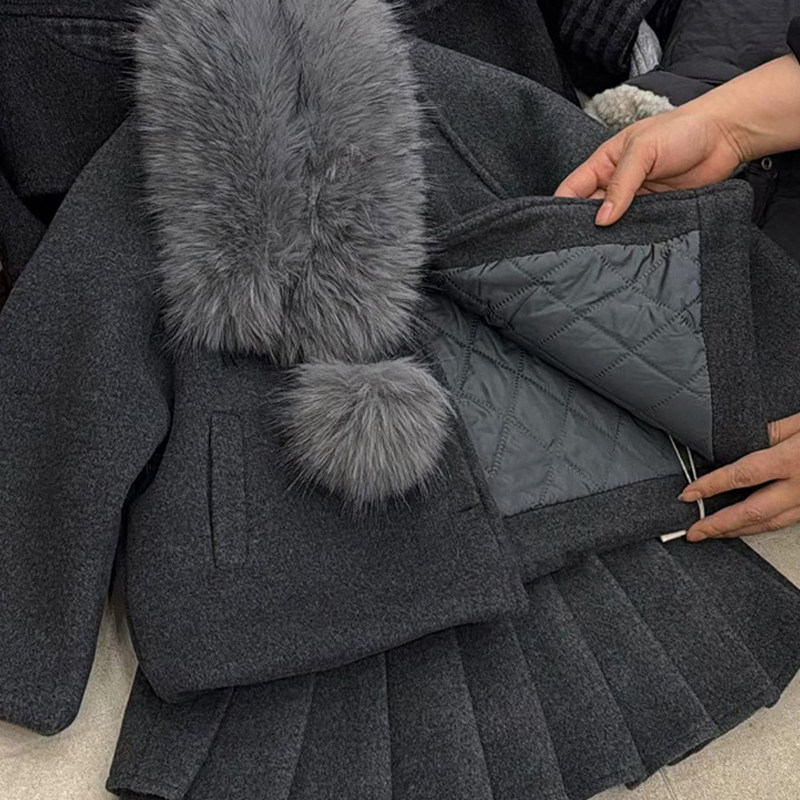 女童韩系秋冬季2026新款可拆卸毛领夹棉外套百褶裙半身裙三件套潮,童装/婴儿装/亲子装,套装,淘宝优惠券,粉丝福利购,淘宝优惠卷