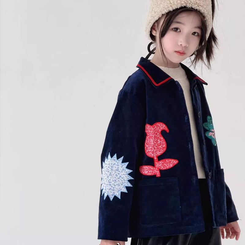 2025小众重工贴布绣艺术古着灯芯绒外套冬季保暖棉服『蓝调庄园』