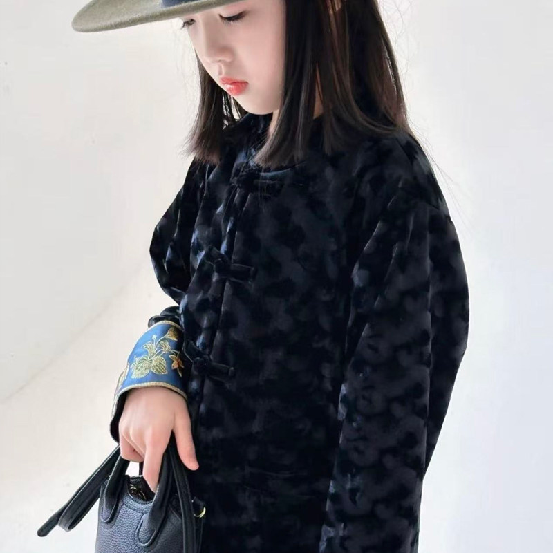 2025秋季女童新中式时尚甜美百搭棉服[玉瓷清波]拼刺绣丝绒外套,童装/婴儿装/亲子装,普通外套,淘宝优惠券,粉丝福利购,淘宝优惠卷