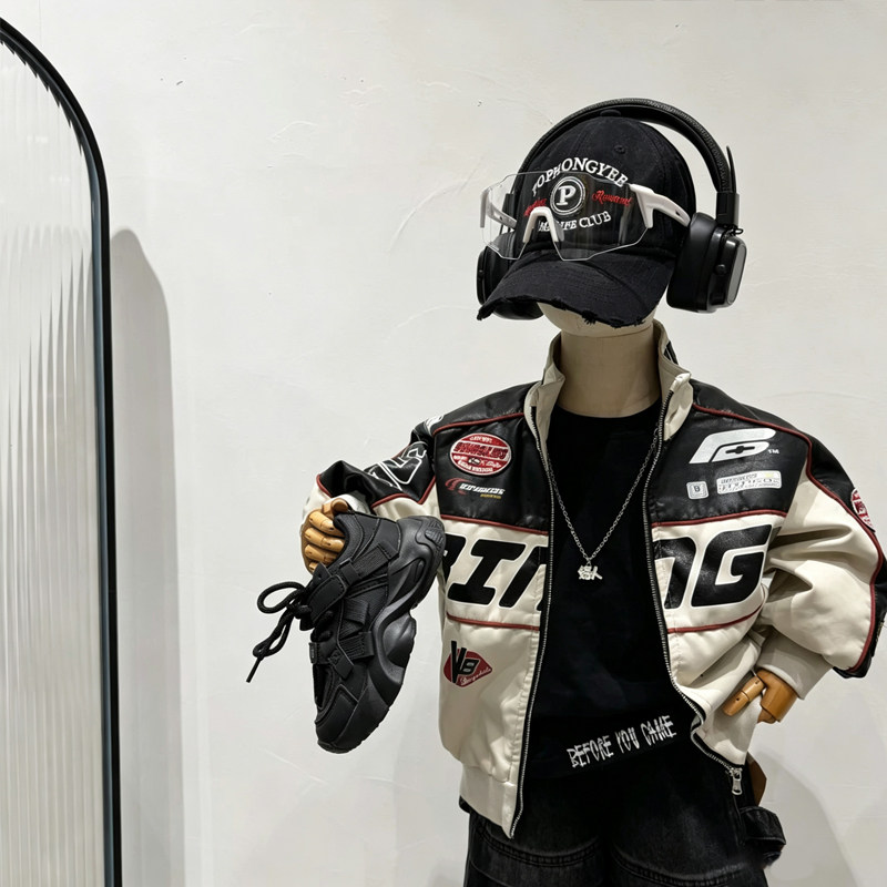 拼色棒球服皮衣外套韩版