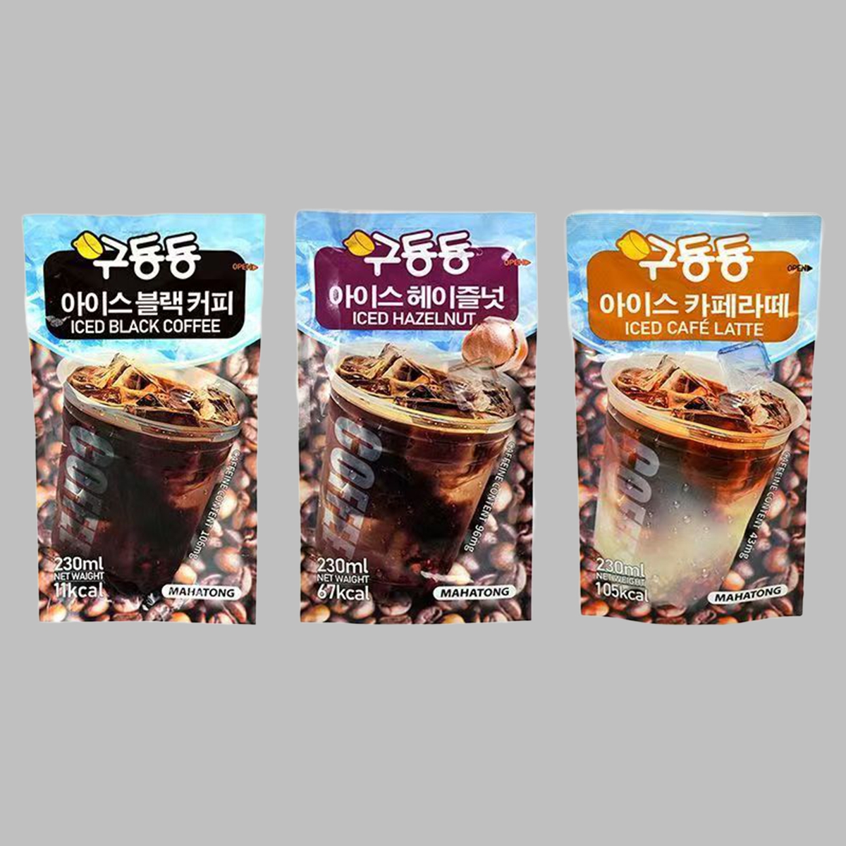 韩国进口咕咚咚咖啡榛子美式黑咖啡拿铁0脂肪即饮230ml袋装