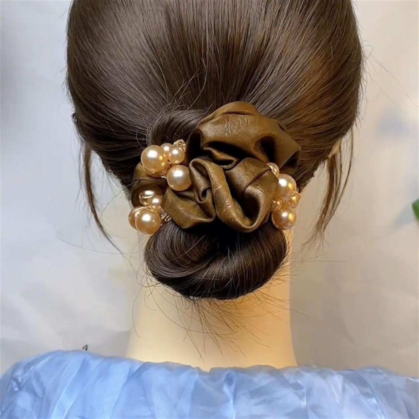 2025秋冬高级感黑色大肠发圈气质珠珠盘发肥肠圈无痕耐用头绳发绳