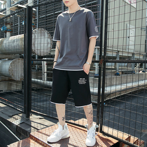纯棉短袖t恤男士休闲套装半袖潮流T体桖
