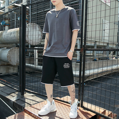 纯棉短袖t恤男士休闲套装半袖潮流T体桖
