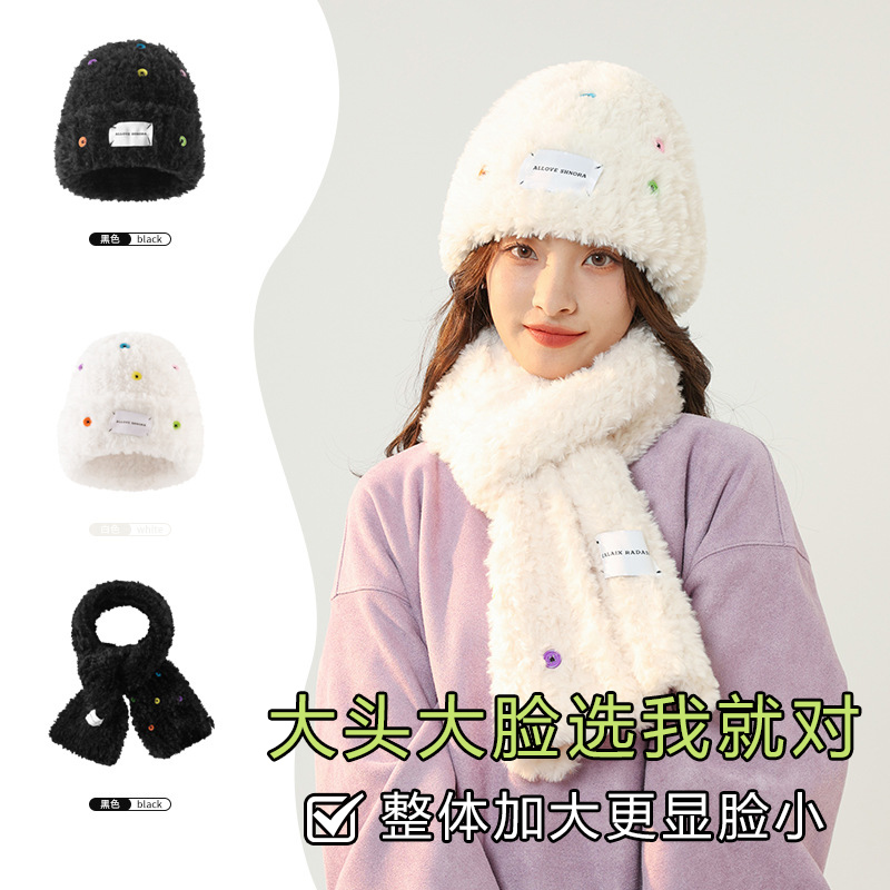 大头围白鹿同款毛绒渔夫帽