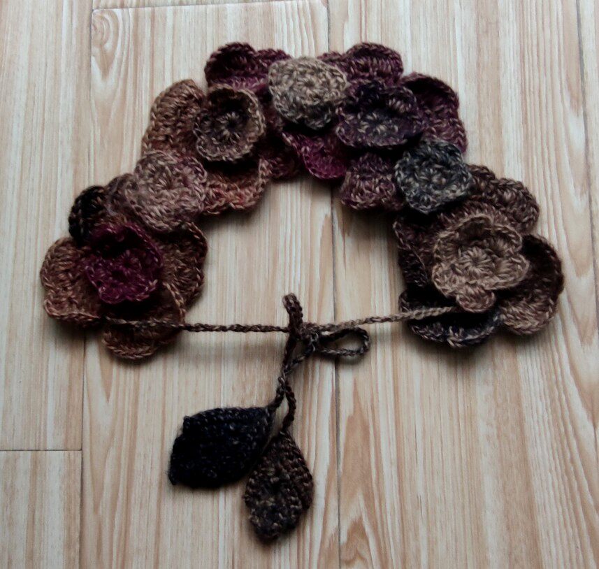 段染混纺羊毛纯手工钩织爱尔兰重工立体钩花减龄装饰小围脖围巾!