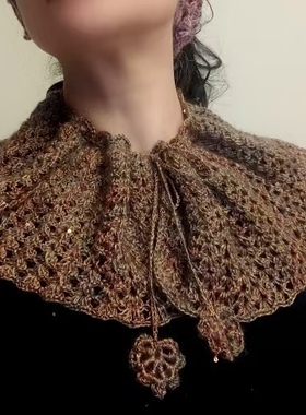 原创纯手工钩织假领造型装饰小披肩多用！成品