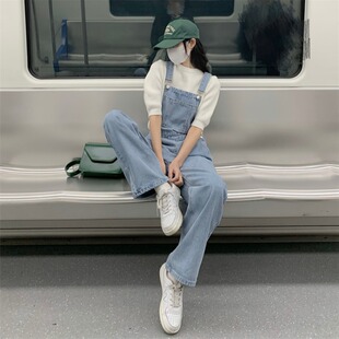 阔腿牛仔裤宽松女装2026夏季高腰显瘦小个子设计感小众直筒背带裤