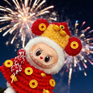 拉布布娃衣labubu17cm新年财神爷套装搪胶娃衣春节喜庆娃衣钩织衣