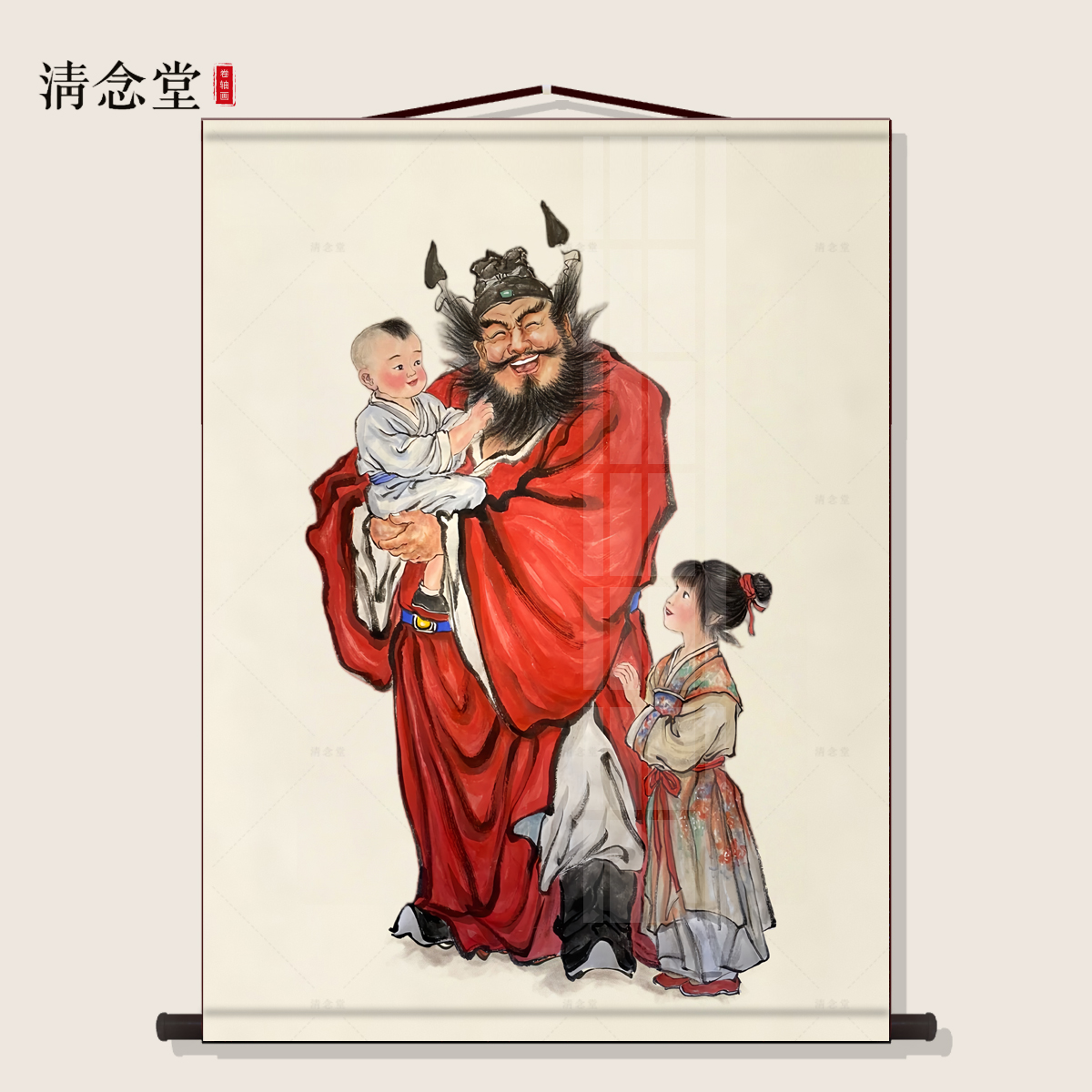 钟馗护子图挂画天师钟馗画像客厅沙发背景墙装饰画招福丝绸卷轴画