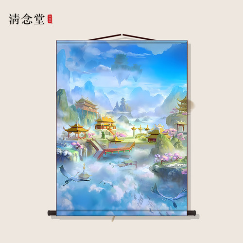仙堂画堂口画仙境无活物挂画暗堂墙贴小桥亭子山水风景装饰画壁画