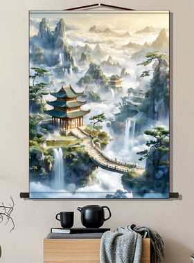 仙家堂口客厅山水画仙堂背景东北堂屋供奉风水画无活物丝绸挂画轴