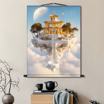 仙家南天门天宫仙境亭台楼阁佛道仙堂口风景画无活物风水装饰挂画