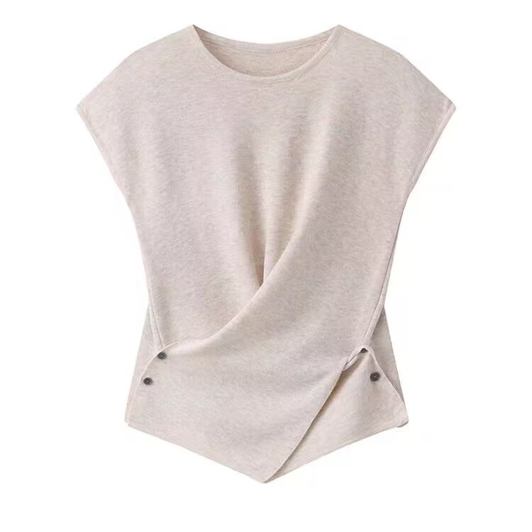 小众圆领交叠设计感短袖T恤女夏