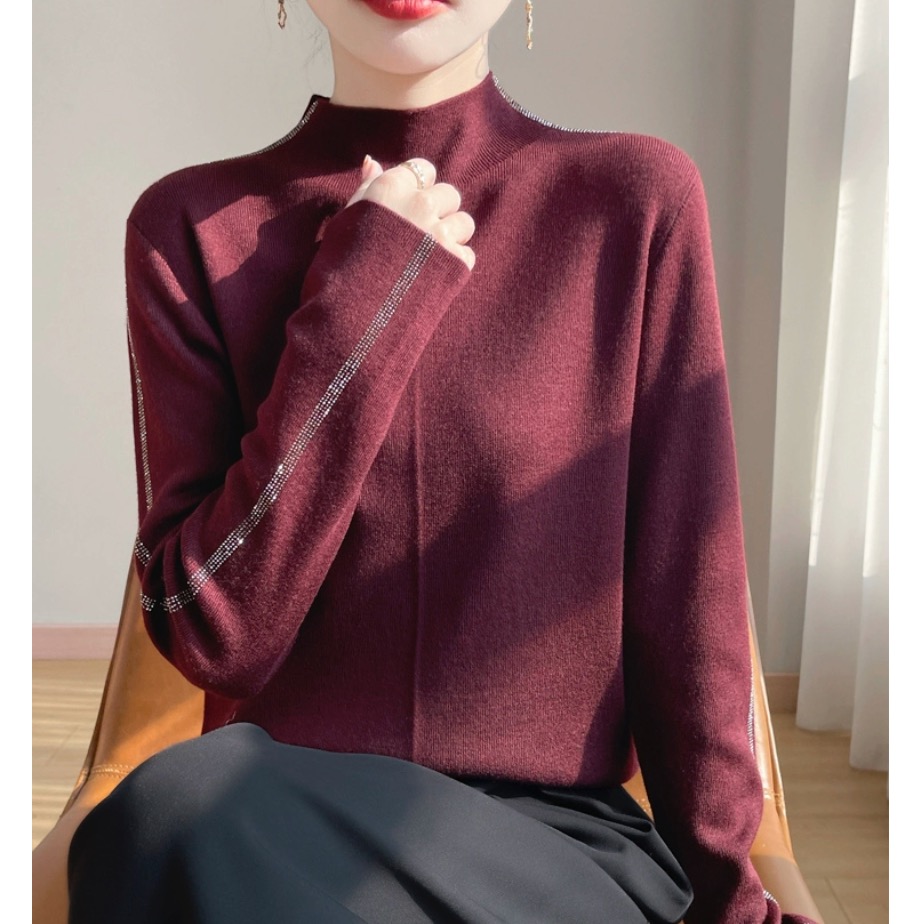 重工烫钻半高领针织内搭打底衫衫