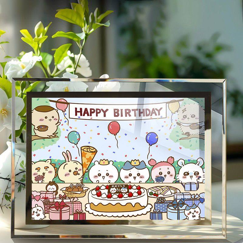 新款Chiikawa生日快乐摆台儿童卡通水晶玻璃相框摆件送朋友礼物,家居饰品,相框/画框,淘宝优惠券,粉丝福利购,淘宝优惠卷