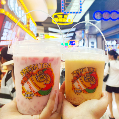 200只一次性1000ml水果茶手提桶