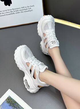 芭迪曼2025夏款老爹鞋女透气网面镂空内增高运动凉鞋96640