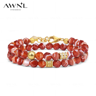 AWNL北欧M陨石幸运之轮橙红玛瑙双层手链女小众饰品礼物送女友