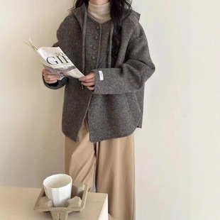 2025秋冬新款双面羊绒羊毛大衣短款女连帽小个子宽松时尚呢子外套