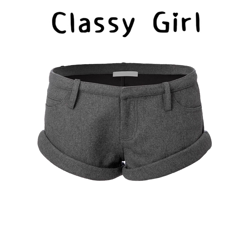 秋冬复古百搭卷边设计感小短裤