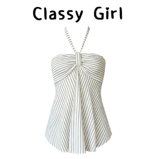 条纹抹胸无袖 挂脖上衣女 外穿辣妹气质穿搭露背短款 吊带背心女夏季