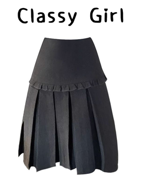 灰色毛呢半身裙女冬季小个子梨形显瘦遮胯百搭气质高腰a字百褶裙